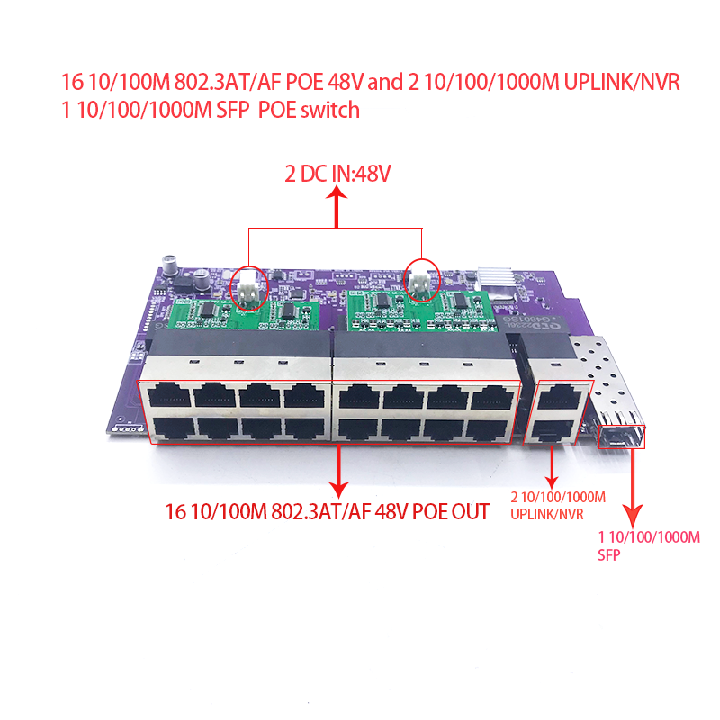 Nvr Poe Switch 16 Port - 16 портов 100M 802.3AT/AF POE 48V