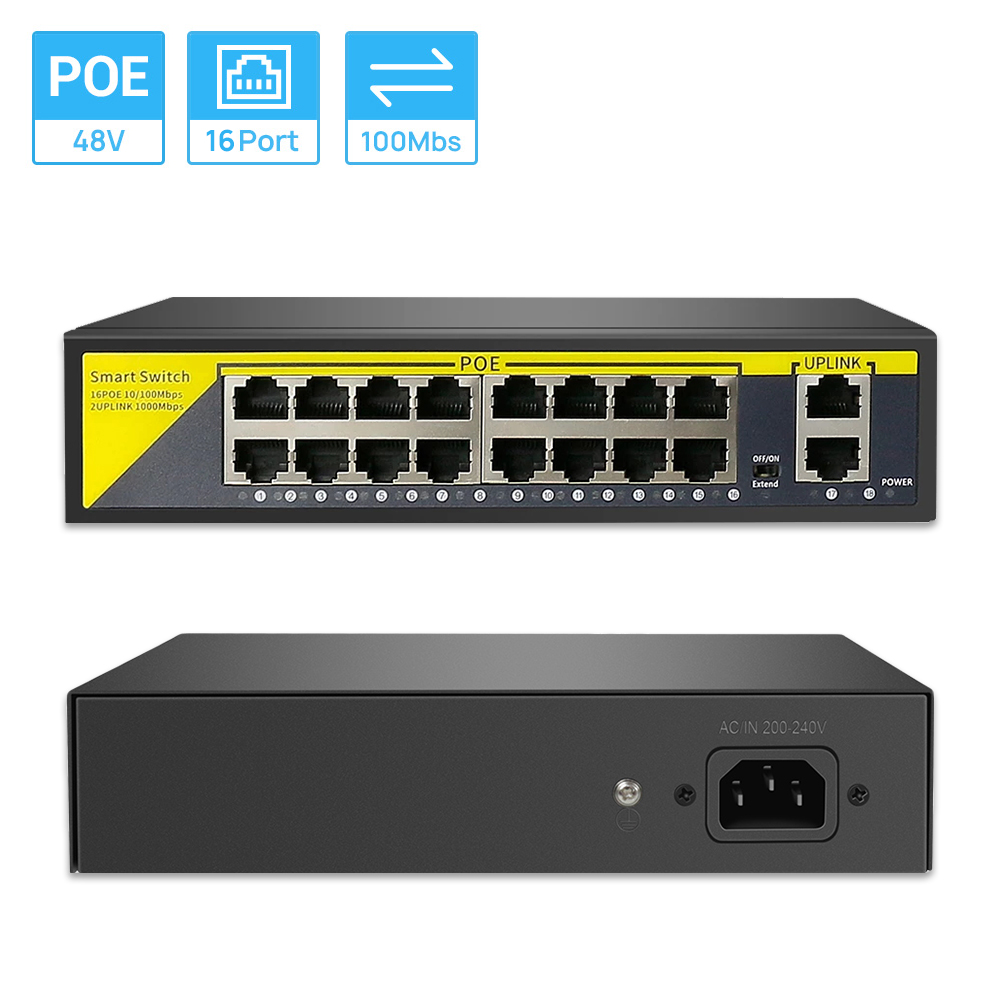Nvr Poe Switch 16 Port - POE-коммутатор 16-канальный, 2 порта Ethernet для