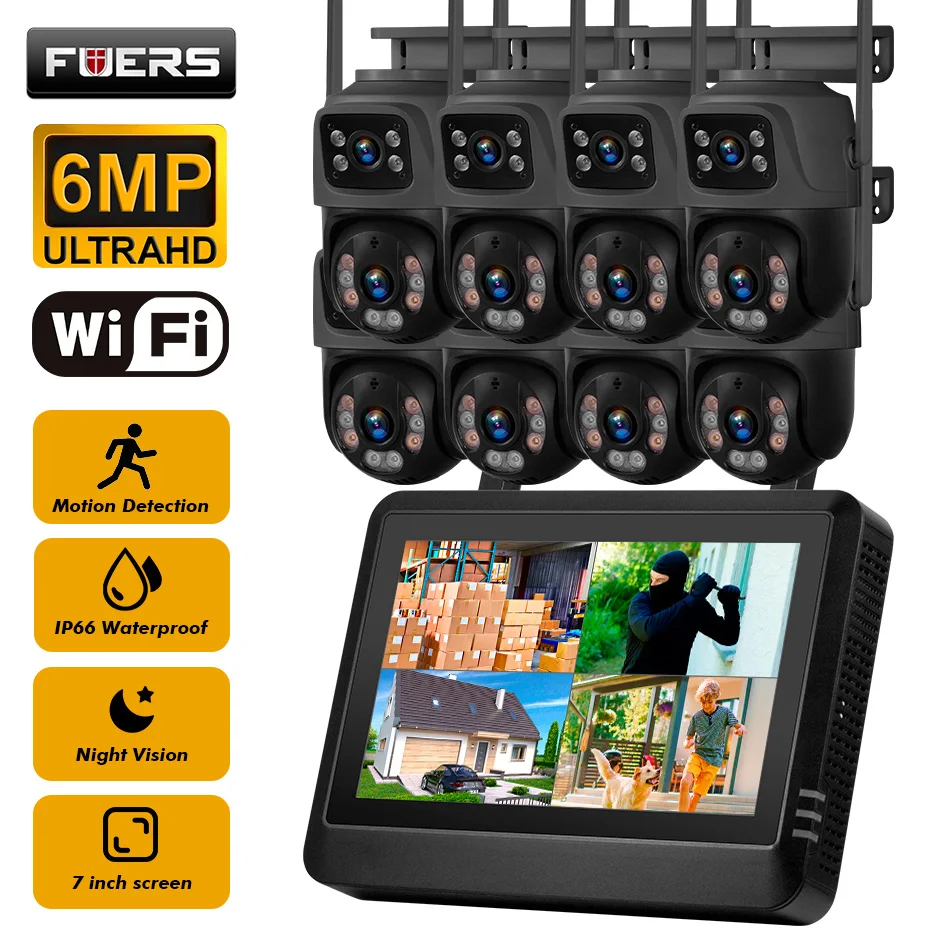 FUERS 7-дюймовый NVR-экран 8-к – обзор и цена Cctv Camera System 8 Camera Wireless